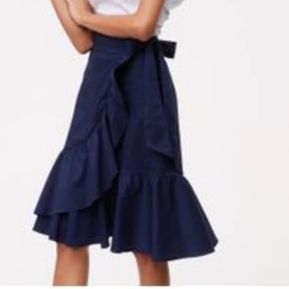 Loft Navy Ruffled Wrap Skirt